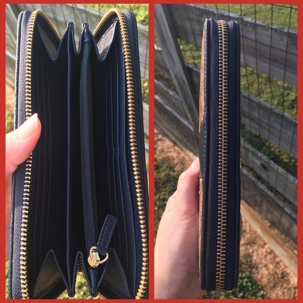 Coach Navy Zipper City Tote & Accordion Wallet Set Midnight Blue Bag - Picture 6 of 7